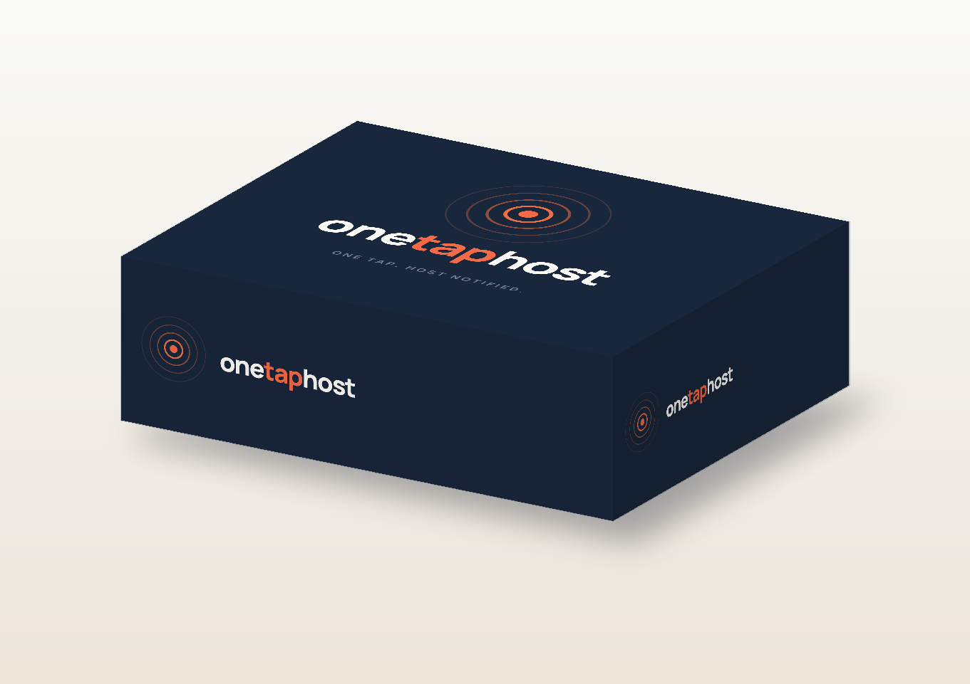 Caixa OneTapHost com a marca, pronta a enviar