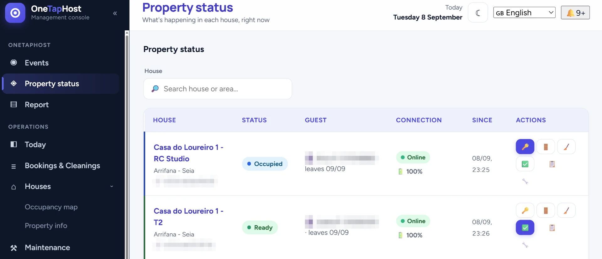 Manager console: status of every property